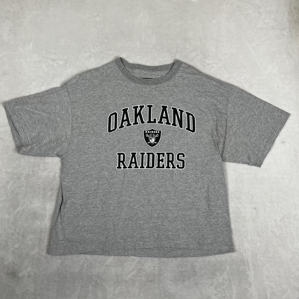 VTG Oakland Raiders Shirt Mens XL Gray NFL Football Graphic Logo Boxy Crop READ